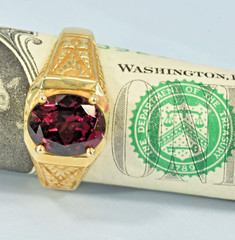 Natural Garnet 14k Solid Gold Oval Ring Engraved