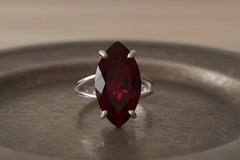 Garnet Ring Anemone Jewelry 14k Gold Marquise Cut Faceted Red Stone