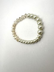 Mixed White & Champagne Colored Beaded Stretch Bracelet Glass Crystal & Pearls