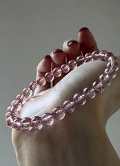 Natural Lepidocrocite in Clear Quartz Bracelet Pink Confetti Golden Strawberry