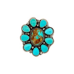 Sheila Becenti, Ring, Multi-Stone, Sterling Silver, Navajo, Adjustable 10