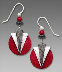 Adajio Earrings Hematite and White Triangles Over Red Disc Handmade in USA 7658
