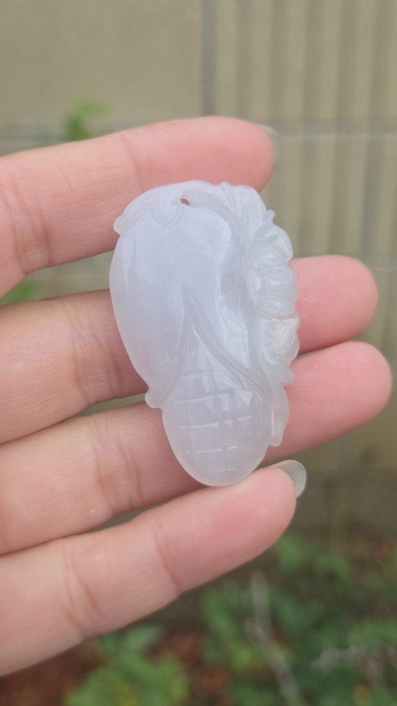 Glassy Luster! 45mm Burmese Jadeite «Abundance Corn» Pendant | Icy Translucence,