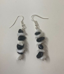Radiant Bold Black and Snow White Agate Chip Casual Long Dangle Earring A11