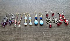 Artisan Earrings Lot 6 Pr Vintage Art Glass Beads Rhinestone Faceted Crystal AB