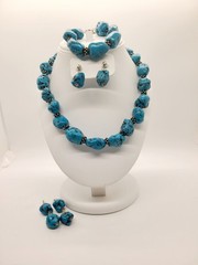 Handcrafted Chunky Faux Turquoise Choker Bracelet Earrings Set