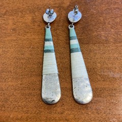Vintage Handmade Boho Drop Earrings Butterfly Post Thread Wrapped Stripes 3”