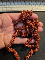 Red Jasper Chips Necklace, No Clasp, Slips Over Head, 32″