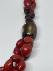 Red Botanical Seeds Polished Horn Twine Cord Copper Hook Clasp Island Bliss 16”