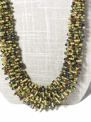 33″ Elaborate Glass Beaded Necklace Earthy Colors Boho Green Brown Blue Handmade