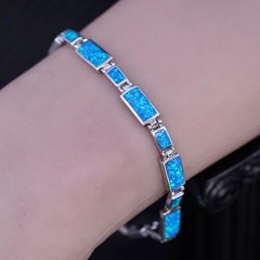 7”, vintage southwestern sterling silver 925 handmade tennis bracelet with opal