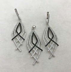 Sterling Silver .925 Black and Clear CZ 1″ x 2 1/2″ Earring Pendant Set