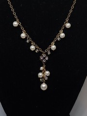 Clara Beau Gold Tone Faux Pearl Beads Crystal Flower Dainty Necklace
