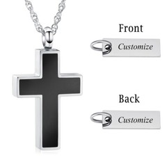 Stainless Steel Cross Memorial Cremation Ashes Urn Pendant Necklace Keepsake Urn