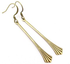 Art Deco Earrings Long Slender Antiqued Brass Romancecore Ren Fair Gift for Her