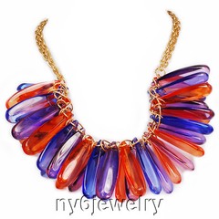 Trendy! Multi-Color Resin Drops and Gold Tone Bib Necklace 14.5-16.5″