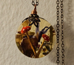 Handmade Gift Resin Dried Flowers Mushrooms Cottage Core Brass Necklace with Box