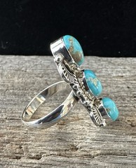 Sterling Silver Native American SW Genuine White Water Turquoise 3 Stone Ring