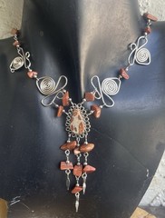Peruvian Leopardite Jasper Semi-Precious Stone Necklace Long Earrings Set Boho
