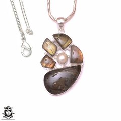 Red Fire Labradorite Pendant & 3MM Italian Chain P9747