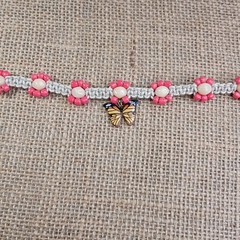Natural Hemp Necklace w/ Butterfly Charm & Glass Beads, 17-22 inch Ready to Ship