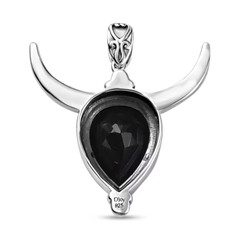 Artisan Crafted Black Spinel Bull Head Pendant in Sterling Silver 11.75 ctw