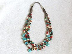3-Strand Choker Bo Ho Necklace Multi Color Stones and Heishi Beads 15″