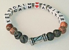 Biker Bracelet Keep Calm (haert) A Biker 7.5 inch Stretchy-One Of A Kind