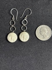 Bali Silver 925 Cream Full Moon Face Goddess Hooks & Links Dangle Earrings