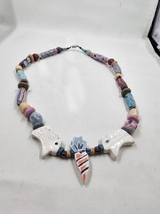 Handmade Ceramic Bead Statement Necklace Rabbit Arrowhead Pastel Glaze Artisan