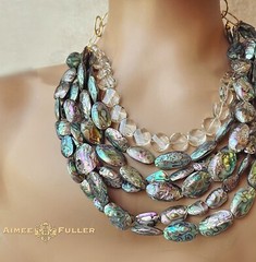 Aimee Fuller Abalone Paua Necklace Pearl Rainbow Sea Opals Statement Necklace