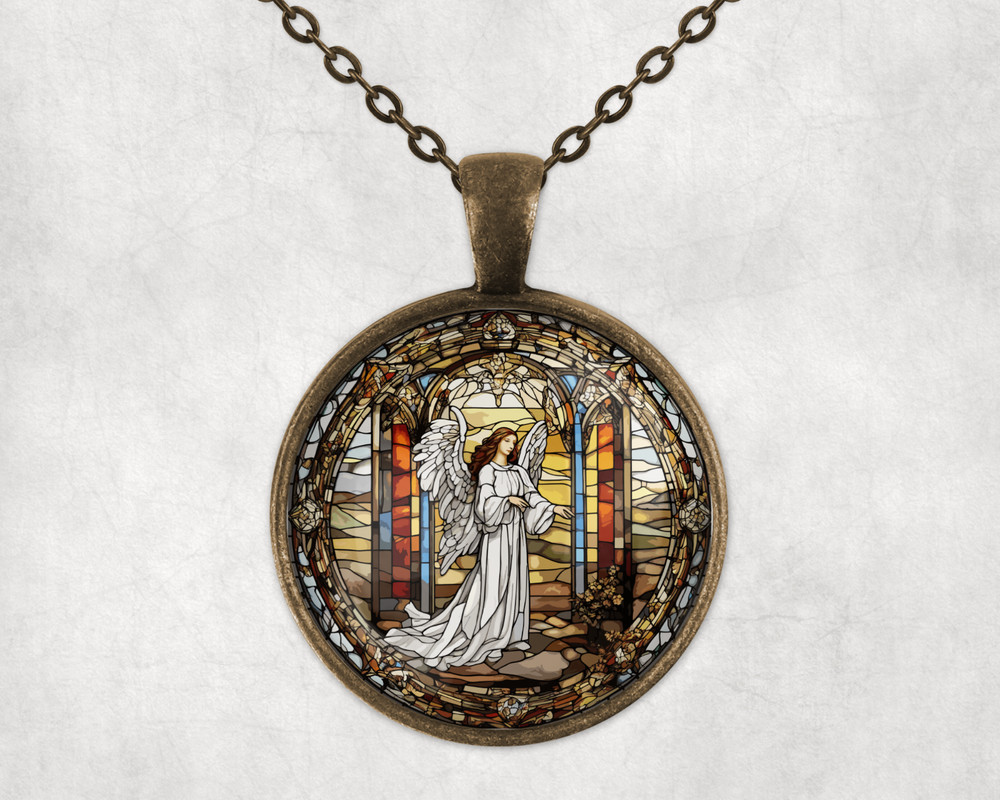 Nativity Stained Glass Art Bronze Necklace Standard or Large Charm Pendant