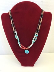 Natural Turquoise Coral Heishi Multi Strand Necklace and Tibetan Silver