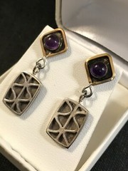 2002 DONNA McAFEE Sterling Silver Bronze Amethyst RELIANCE Earrings Hand Signed