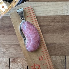 VTG Artisan Crafted Pendant 2.5 Inch Pink Gem Rhodochrosite 925 Sterling 31.6g