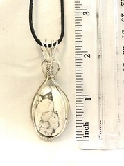 White Howlite Gemstone Pendant 18 In. With Silver Plated Wire Wrap, Gift.