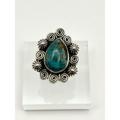 Turquoise Southwestern Sterling Silver Ring Size 8.25