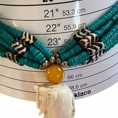 Tribal Elephant Beaded Y Drop Necklace Multi Strand Tassel Artisan Dyed BOHO A10