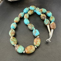 Green Blue Royston Turquoise Navajo Sterling Silver Beads Necklace 20″ 19563