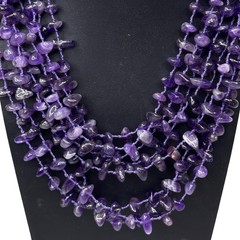 Knotted Handcrafted Amethyst Multi Strand Gemstone Necklace Purple Silk Cord 19″