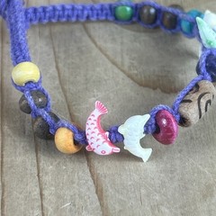 Handmade Beaded Bracelets Lot Of 3 Woven Knots Dolphin Beads