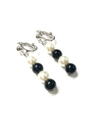 Handmade Black & Ivory Clip-on Earrings Women Gift Anniversary Wedding