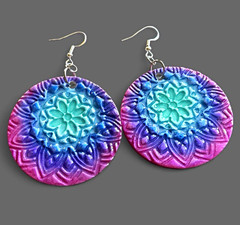 Color-Burst, Mandala Boho Disc Earrings. Handcrafted Artisan Jewelry