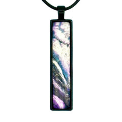 Pendant Necklace Handmade «Frosty Lake» Silver Bezel Black Cord