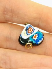 Millefiori Art Glass Heart Pendant with 14k Gold Bale