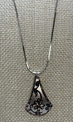 Copper Pendant Embellished Artisan Hand Crafted Floral Silver Tone Chain 16”