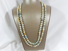 VTG HAND KNOTTED NATURAL MATTE UNPOLISHED MULTI COLOR JADE 60″ NECKLACE