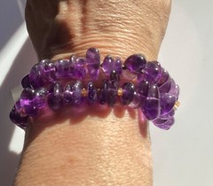 2 Beautiful Bracelets of Bright Purple Polished Amethyst Stone Nuggets