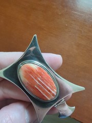 Vintage Modernist 950 Fine Silver Large Orange Spiny Oyster Shell Drama Pendant