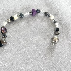 BOHO Beaded Lariat Necklace Hand-Crafted Art Glass Semi-Precious Stones Pearl